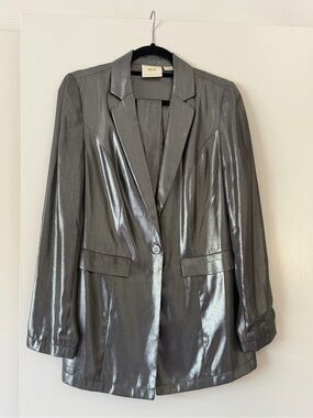 Anthropologie Metallic Silver Blazer Jacket